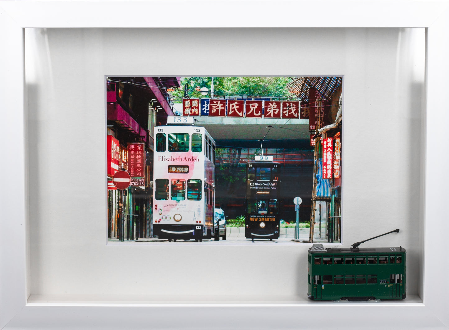 White coloured frame with Hong Kong tramways tram
