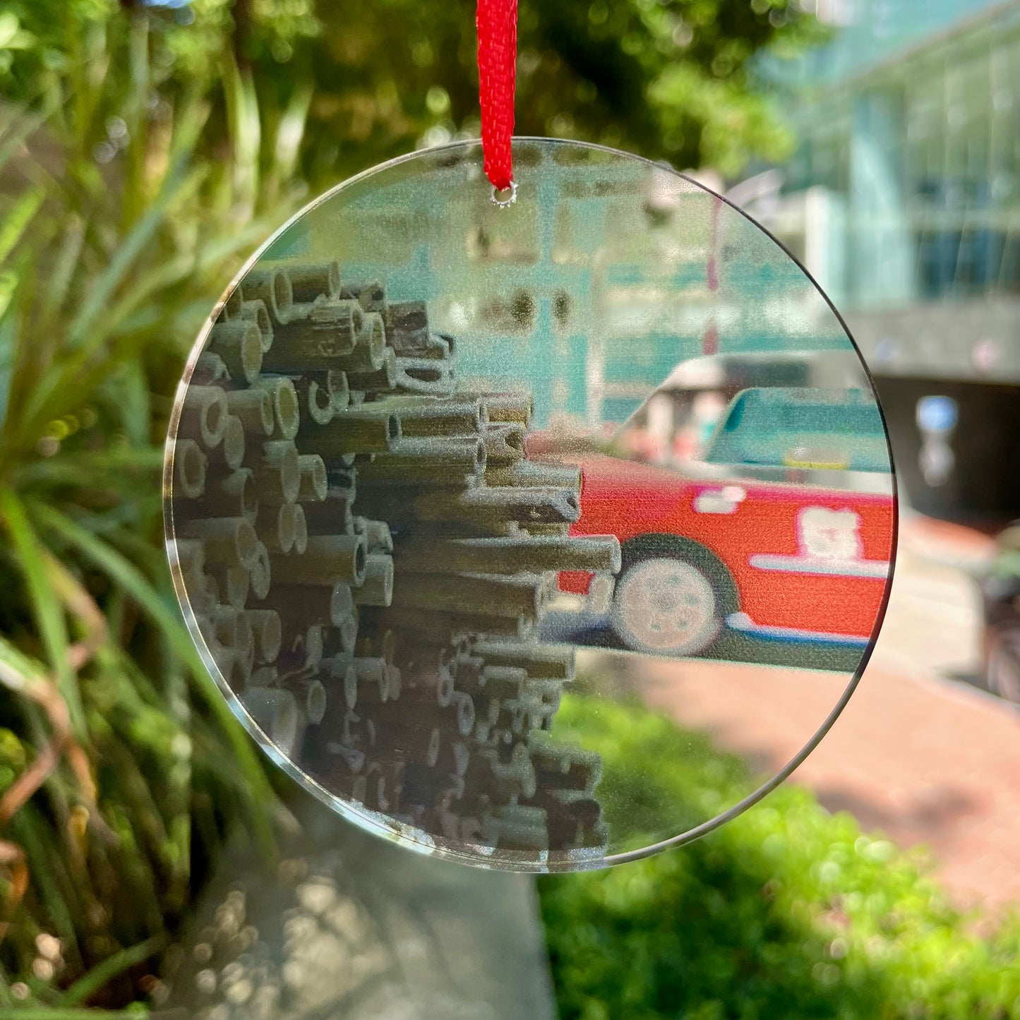 Bamboo Taxi Crystal glass ornament for Christmas